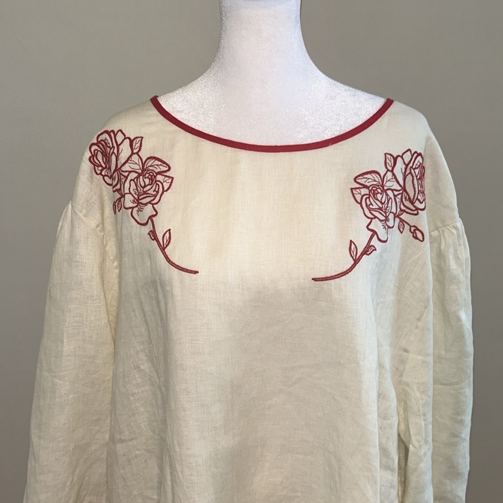 Sønderhaus Linen The West Set Top In Crema W/Red Embroidery NWT Size 2XL - Picture 6 of 12